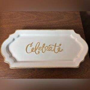 Mud Pie White and Gold Celebrate Serving Platter